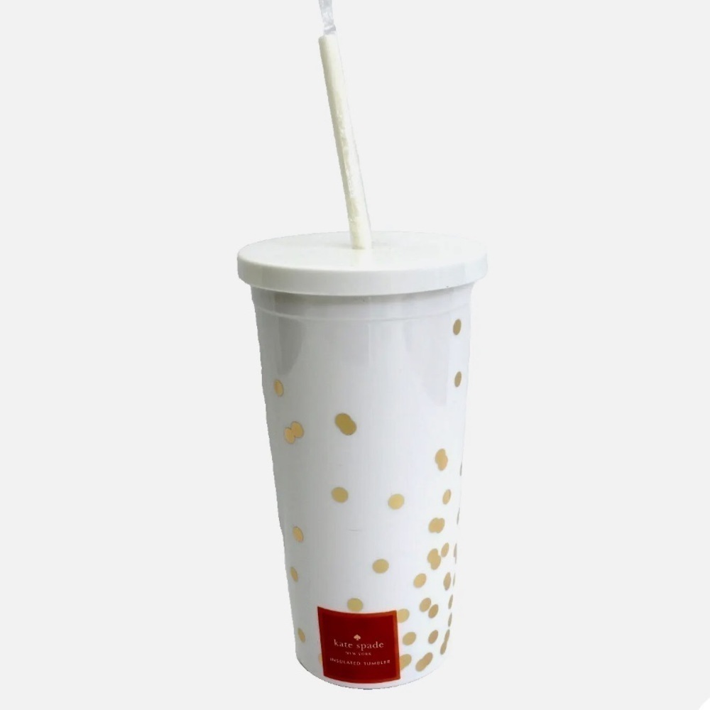 KATE SPADE INSULATED TUMBLER MUG WITH STAW. New